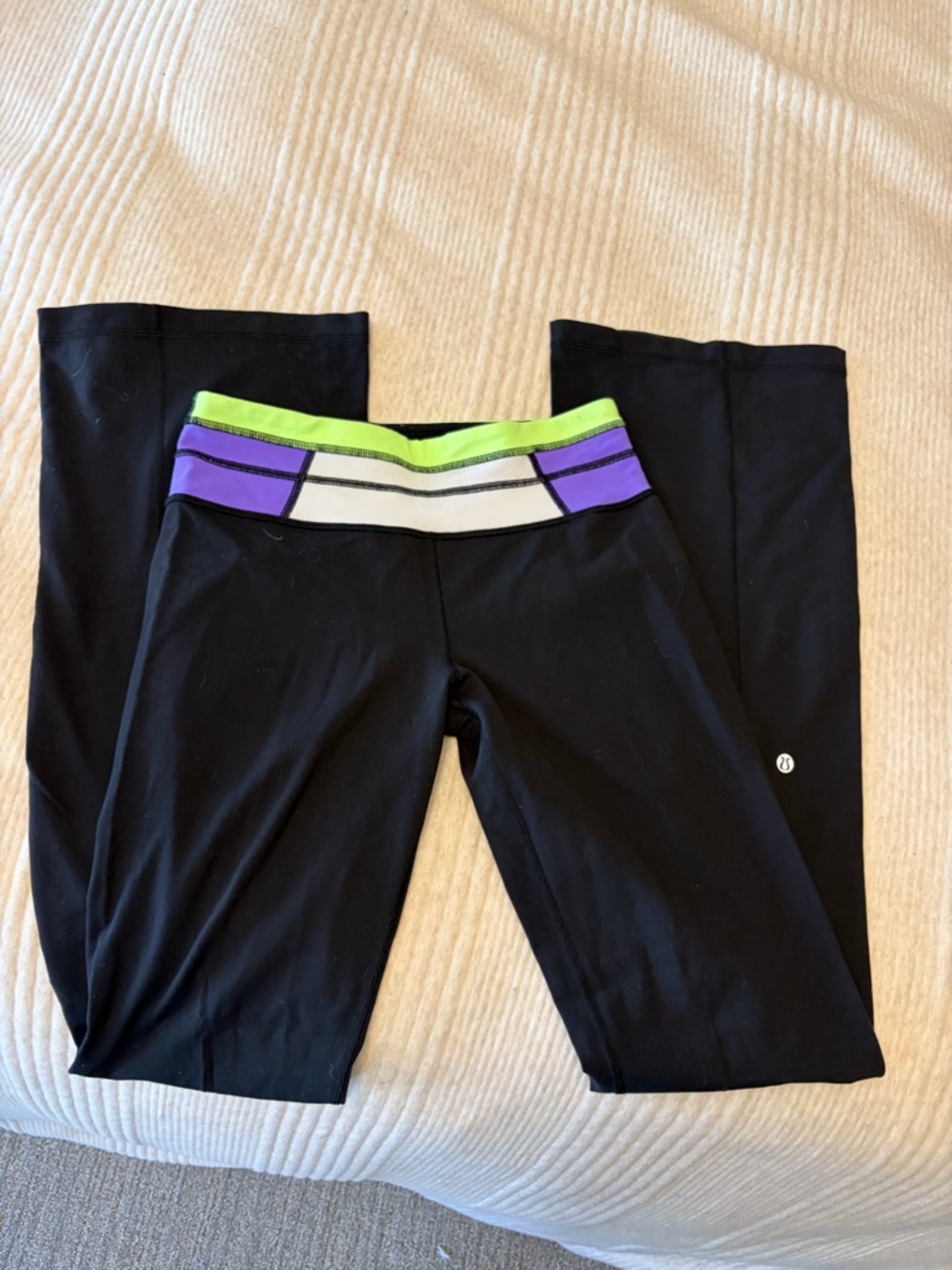 lululemon athletica Black Leggings with Neon Green & White Accents